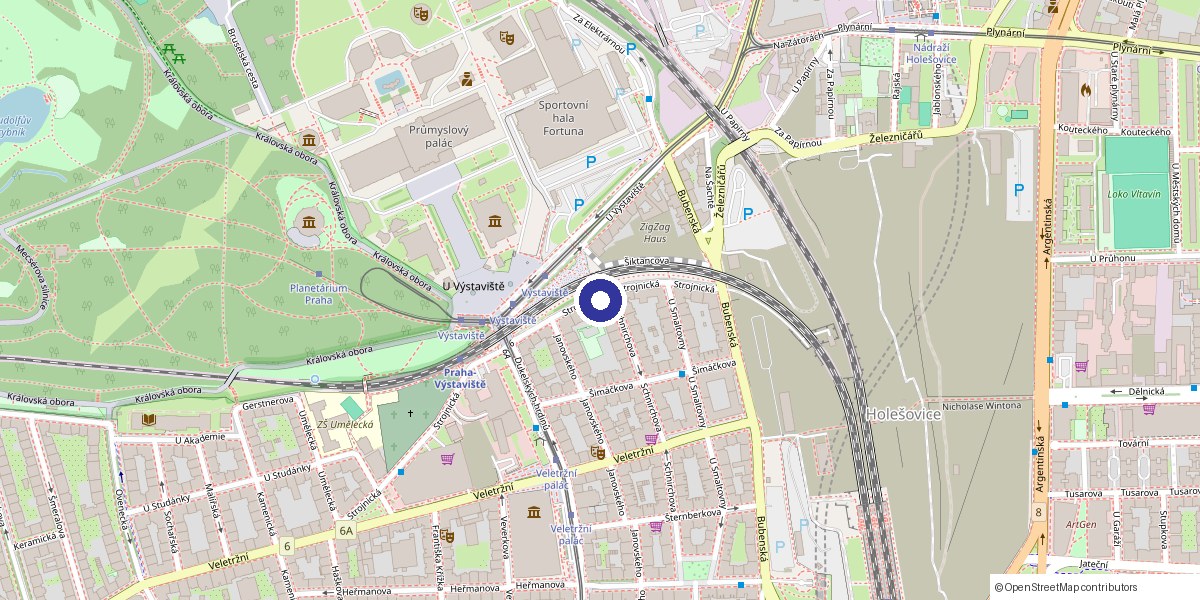 Mapa s vyznačeným místem Strojnická 999/11, 170 00 Praha 7